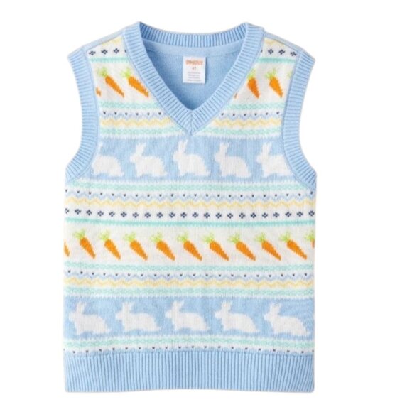 Gymboree Boys Bunny Fairisle Sweater Vest‎ Size 6 NWT Blue Carrot Easter V-Neck - Picture 1 of 5